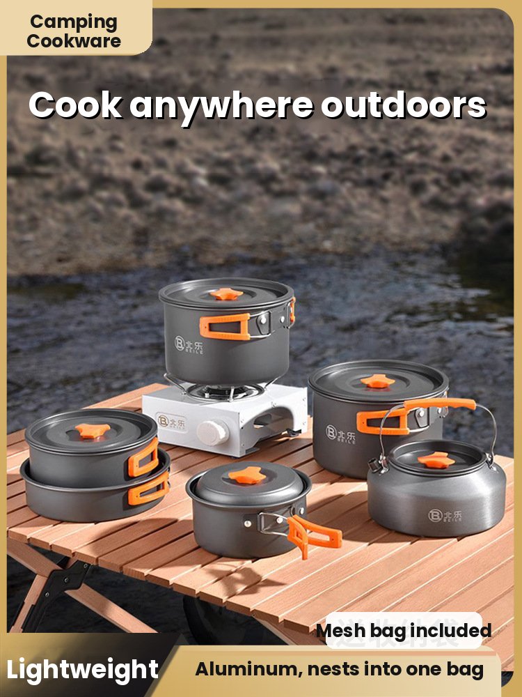 Camping Cookware Set, Lightweight Aluminum Pots and Pans for Outdoor Cooking