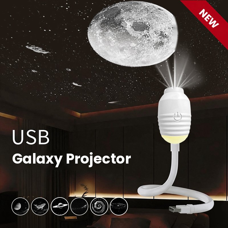 Galaxy Star Projector Night Light, USB Plug-In with Moon, Saturn & Milky Way Discs